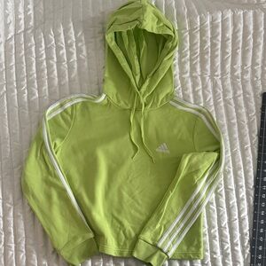 Adidas Lime Green Hoodie with White Stripes Womens Small